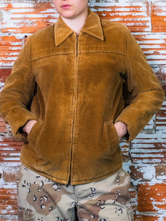 Vintage 1970s Envoy Tan Corduroy Zip-Up Jacket | Small