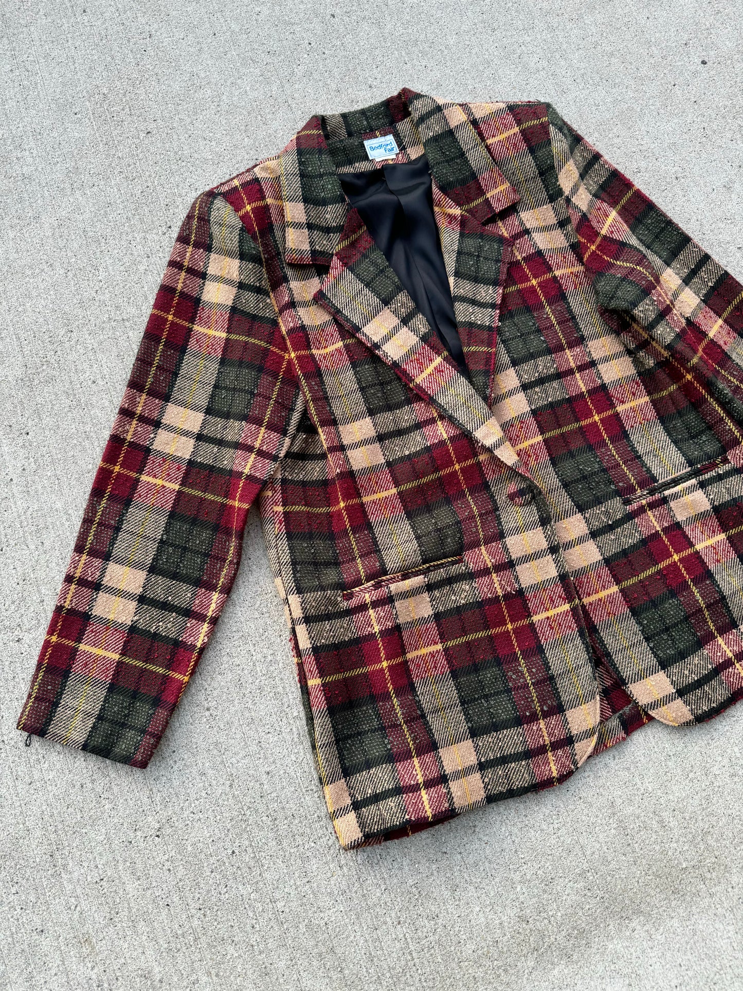 Vintage Bedford Fair Dark Plaid Tweed Blazer | M/L