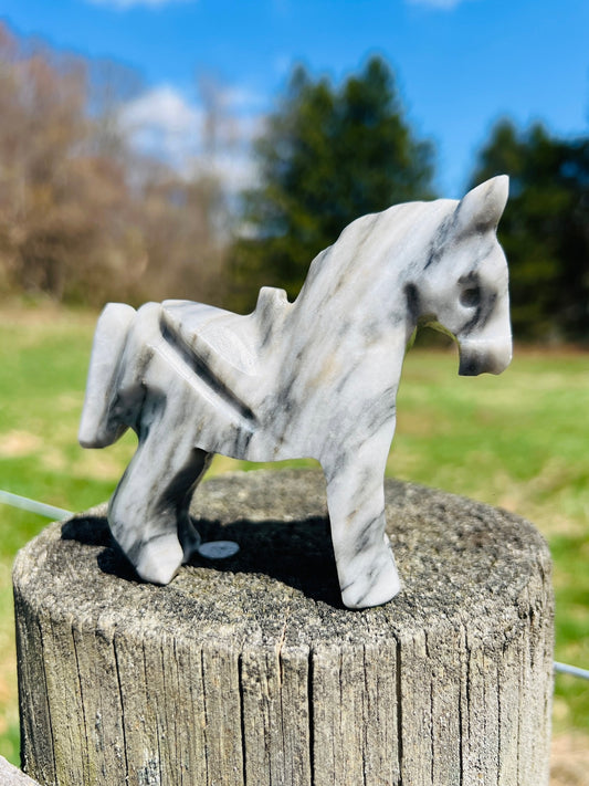 Vintage 1950s Onyx Stone Carved Horse Statue