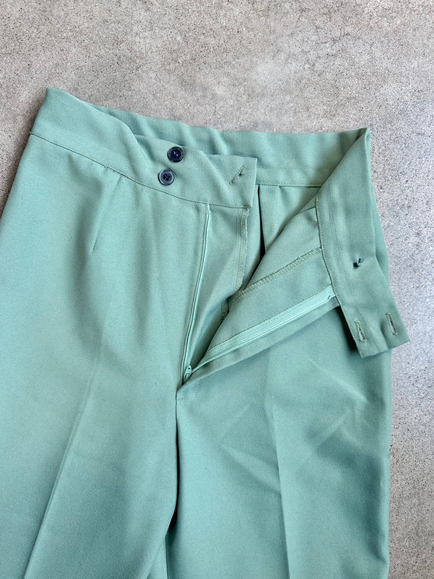 Vintage 1970s Paul Harris Mint Green Cuffed Wide-Leg Trousers | Waist 26”