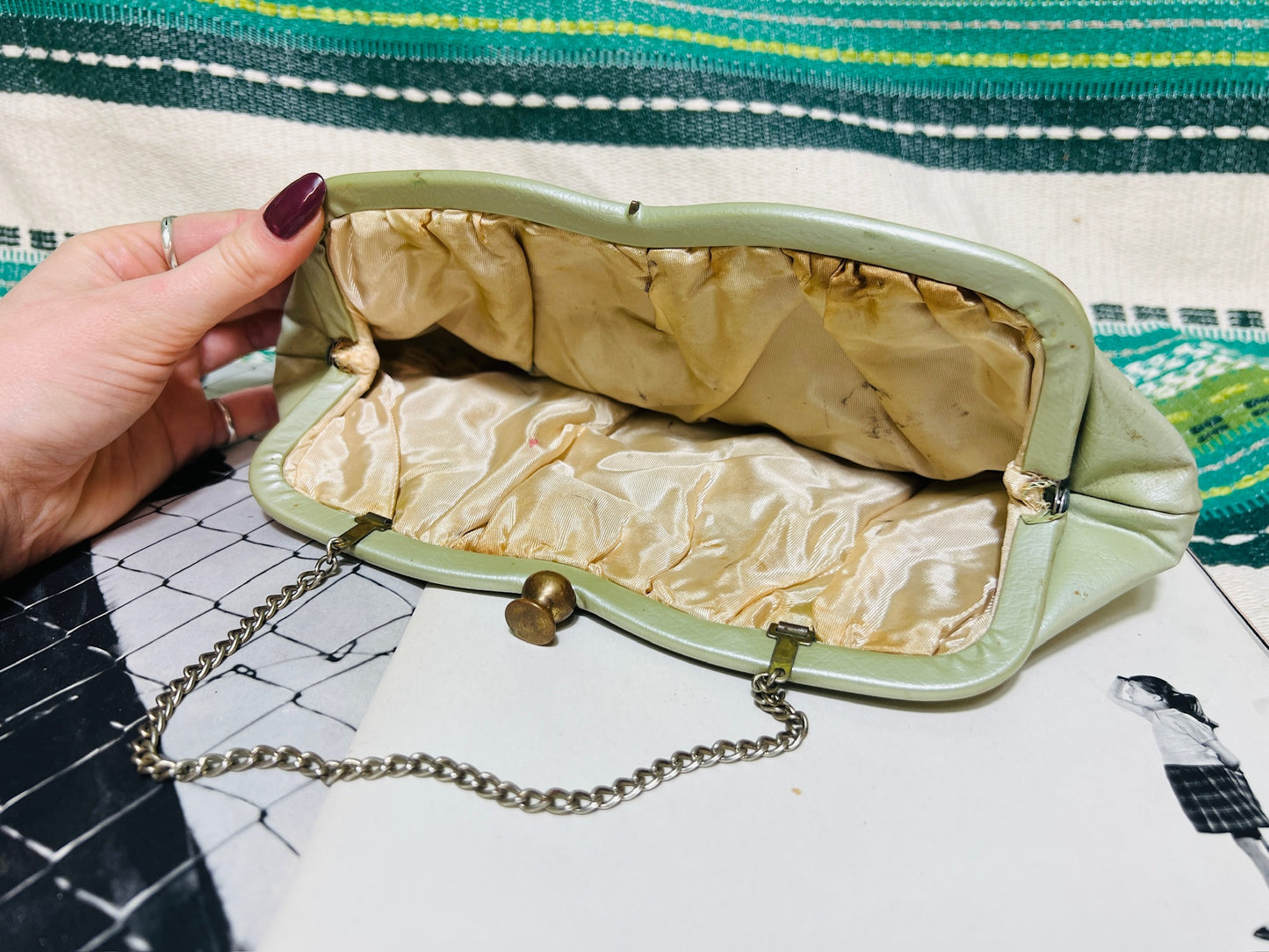 Vintage 1950s Mint Green Vinyl Clutch Purse