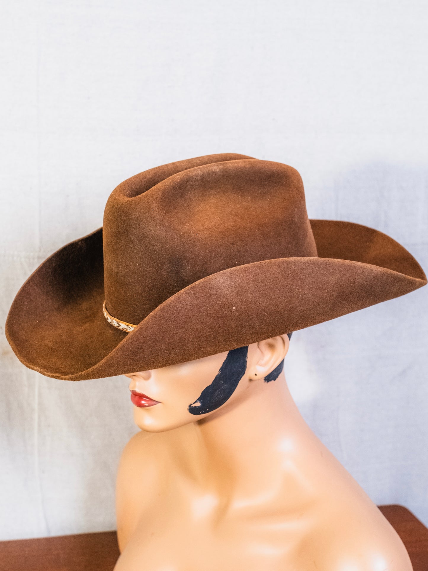 Vintage 1980s Wrangler Brown Beaver Felt Western Cowboy Hat | 7.5