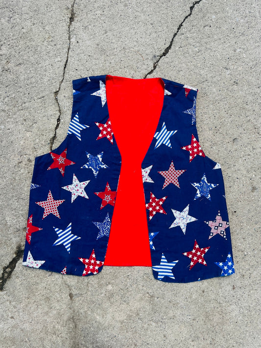 Vintage 1970s Handmade Americana Star Pattern Vest | Medium