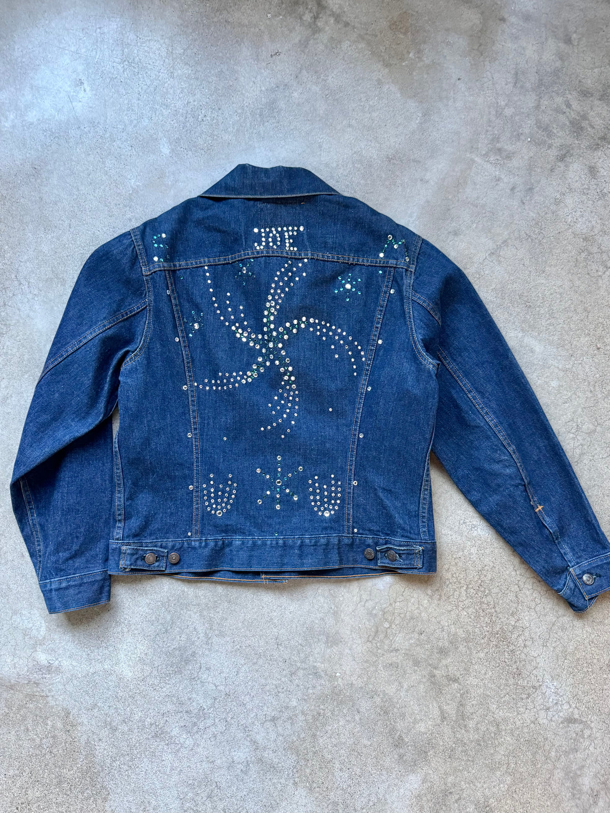 Vintage 1970s Levi’s Type III Rhinestone Dark Wash Denim Jacket | 42