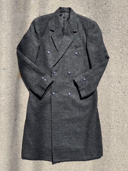 Vintage 1980s Jimmy’s Tailor Grey Wool Double-Breasted Overcoat | L/XL