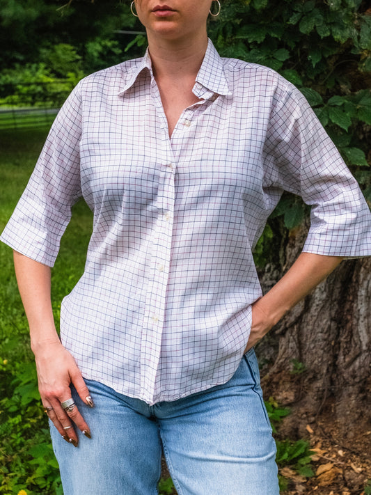 Vintage 1950s/60s Penney's Lady Towncraft Black & Red Check Short Sleeve Shirt | M/L