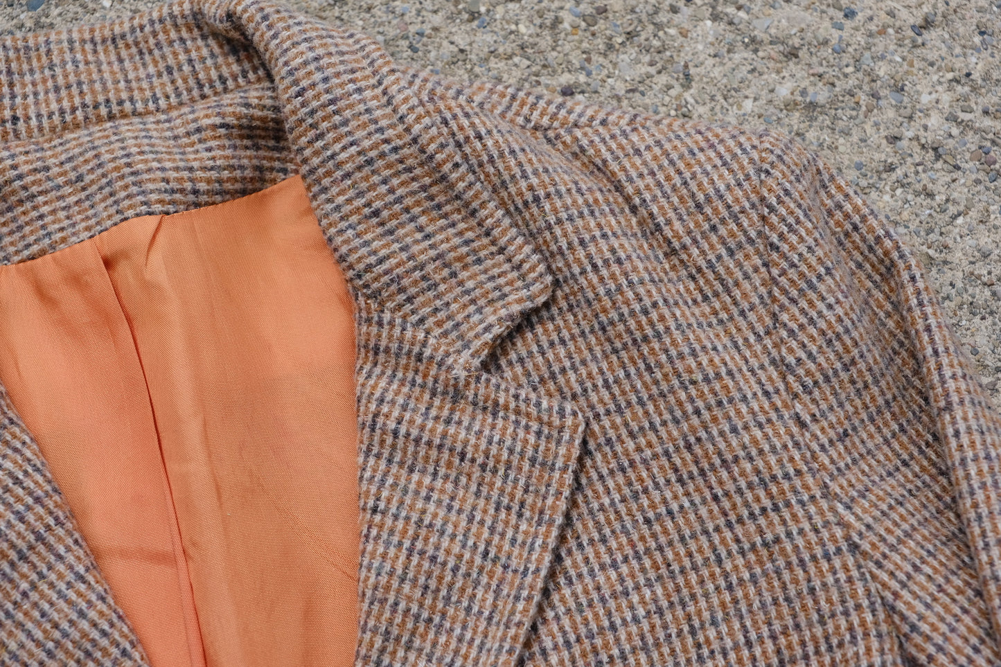 Vintage 1960s Orange & Brown Plaid Tweed Blazer | S/M