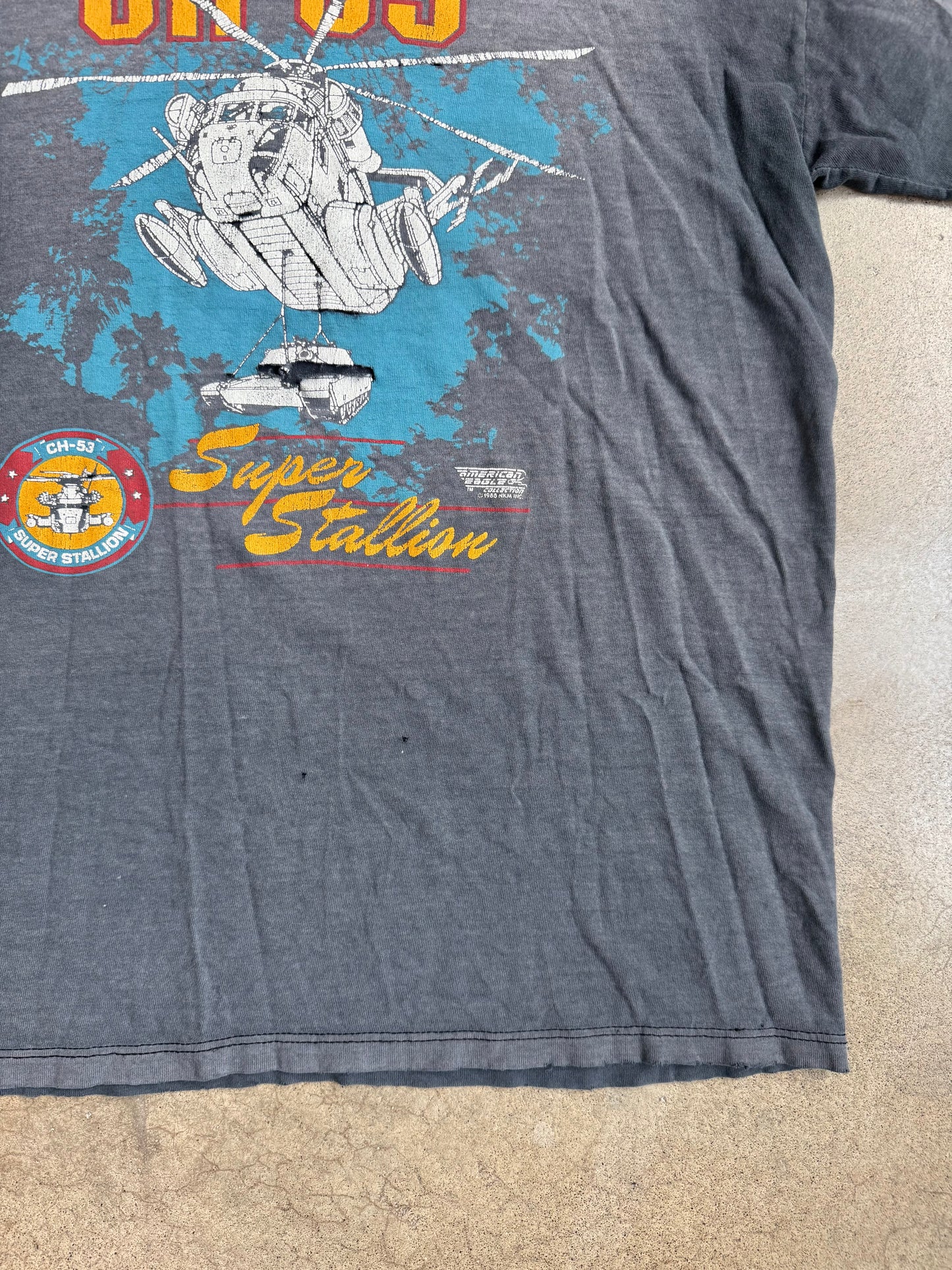 Vintage 1980s Stedman Distressed CH-53 Super Stallion Graphic Tee | Large
