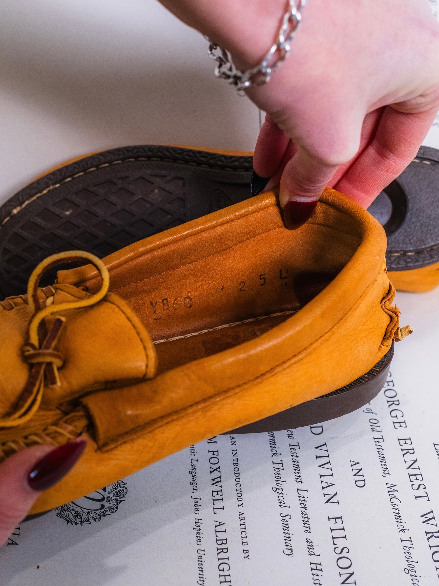 Vintage 1970s Tan Leather Hardsole Moccasins