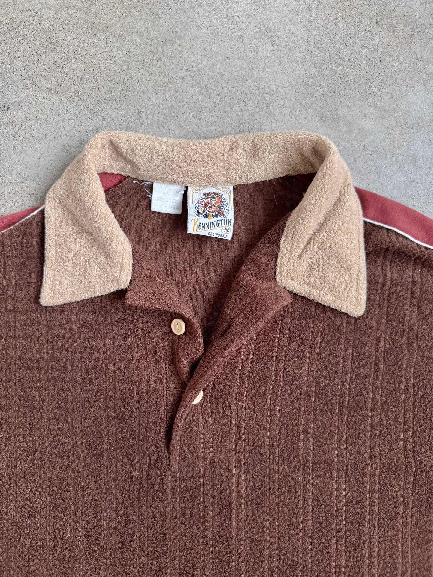 Vintage 1970s Kennington Brown Terrycloth Short Sleeve Polo Shirt | Medium