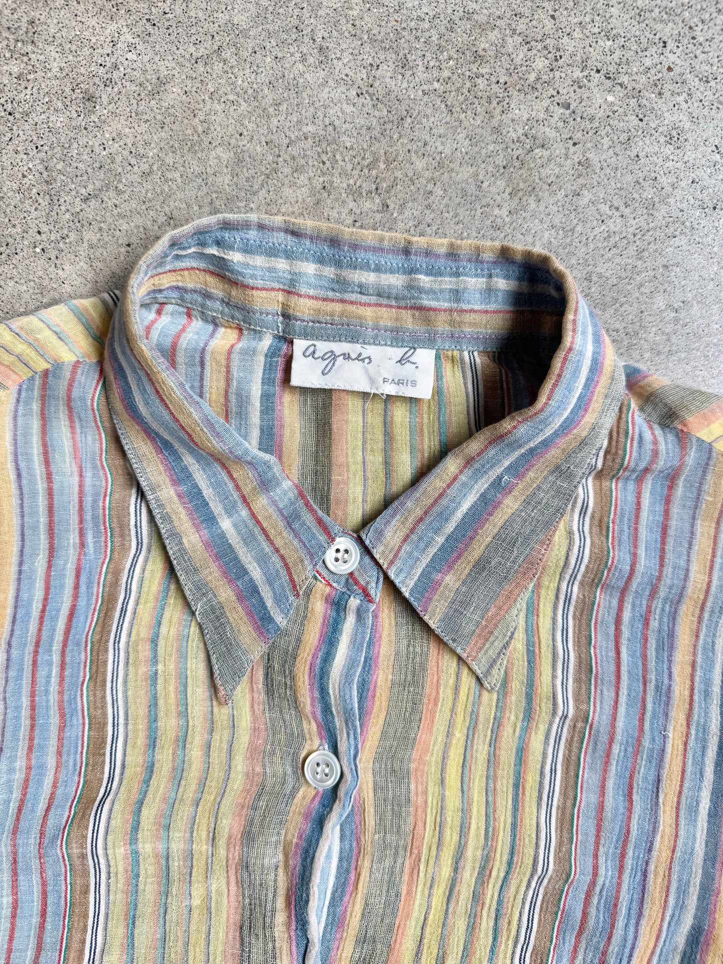 Vintage 1980s Agnés B. Paris Pastel Striped Gauze Blouse | S/M