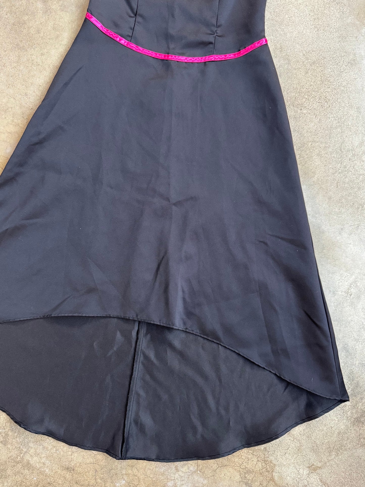 Vintage 1990s City Triangles Black & Pink Satin Asymmetric Party Dress | XS