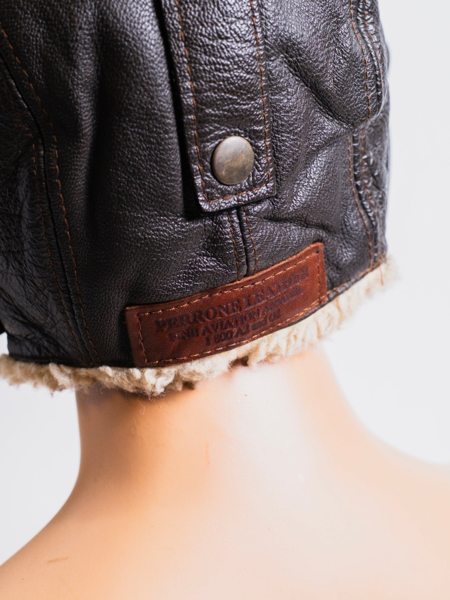 Perrone Leather Aviation Sherpa-Lined Bomber Cap