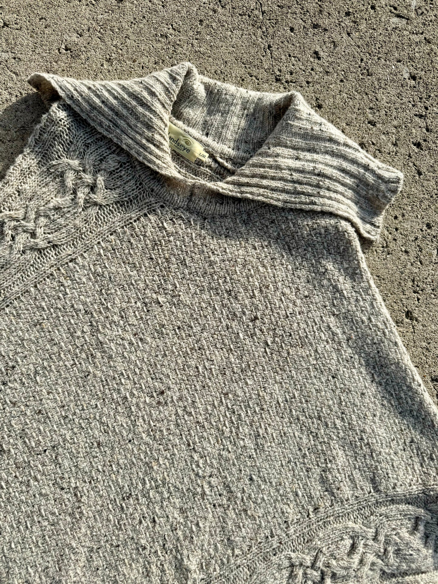 Vintage Irelands Eye Grey Wool Knit Poncho | L/XL