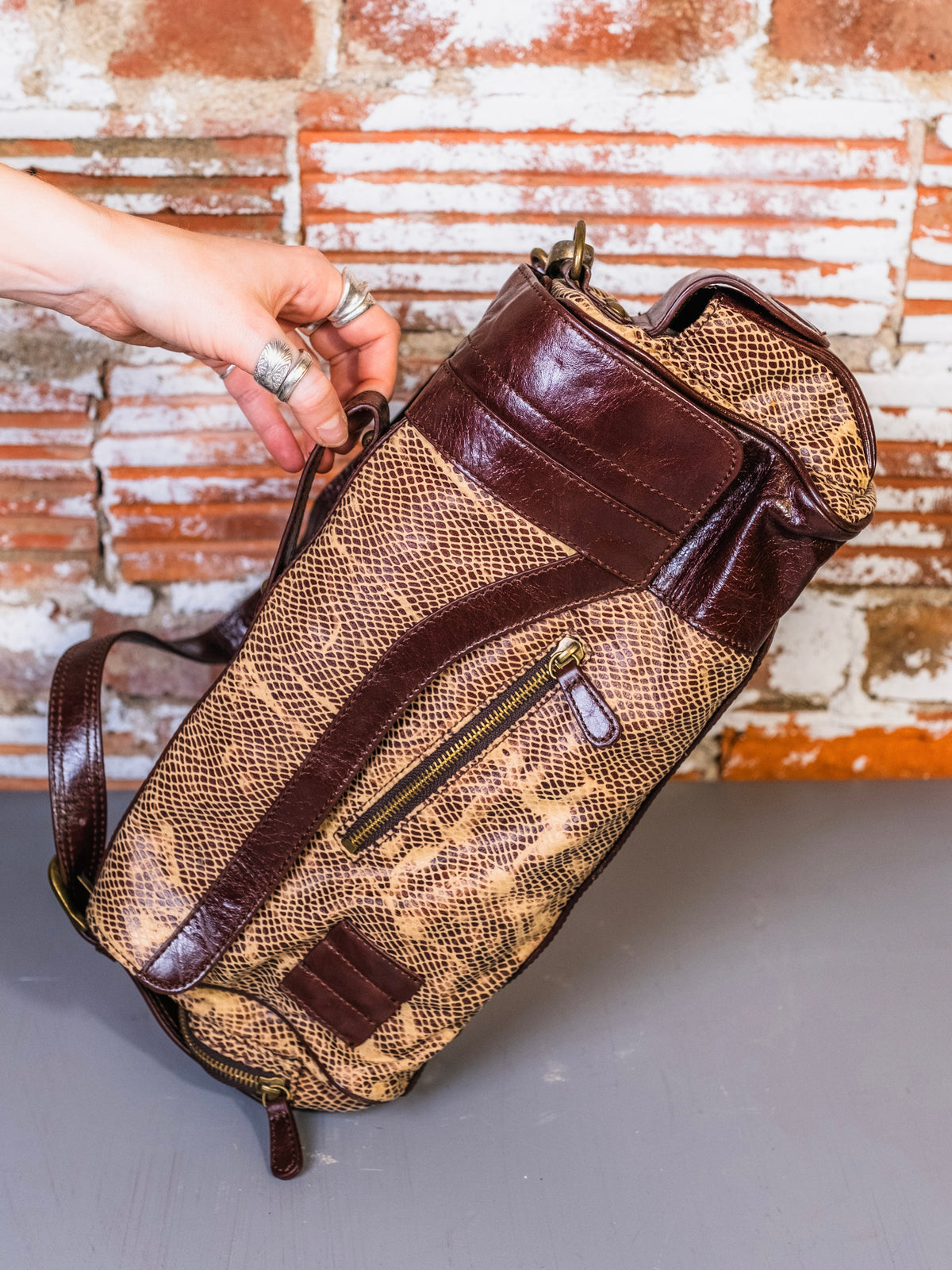 Vintage 1980s Faux Snakeskin & Leather Golf Bag Shaped Shoulder Bag