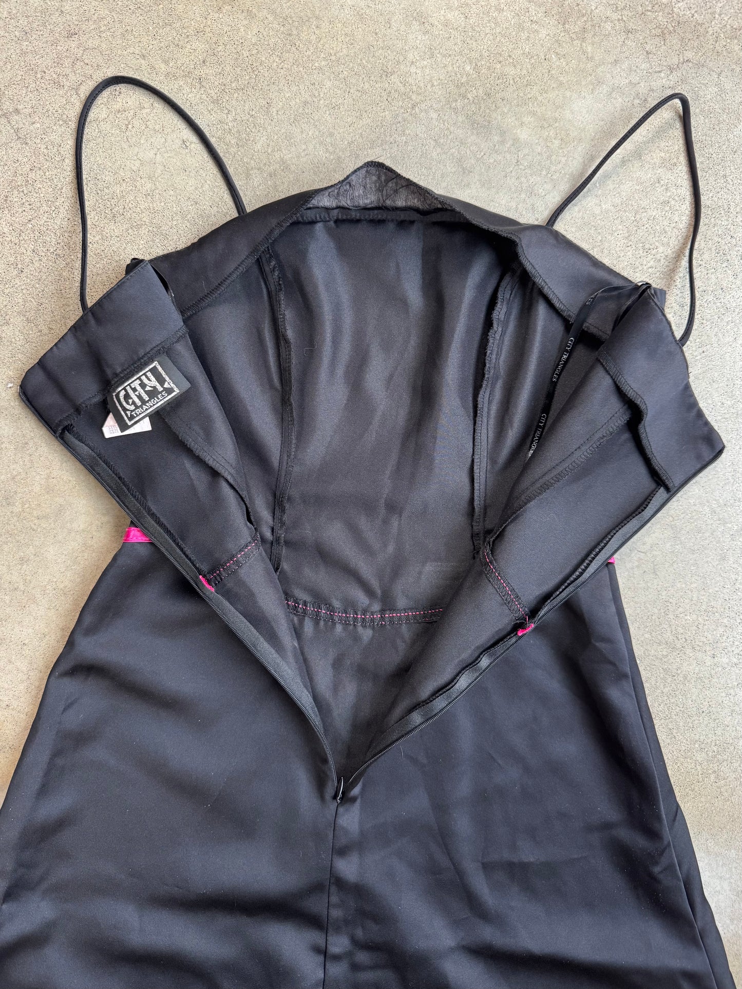 Vintage 1990s City Triangles Black & Pink Satin Asymmetric Party Dress | XS