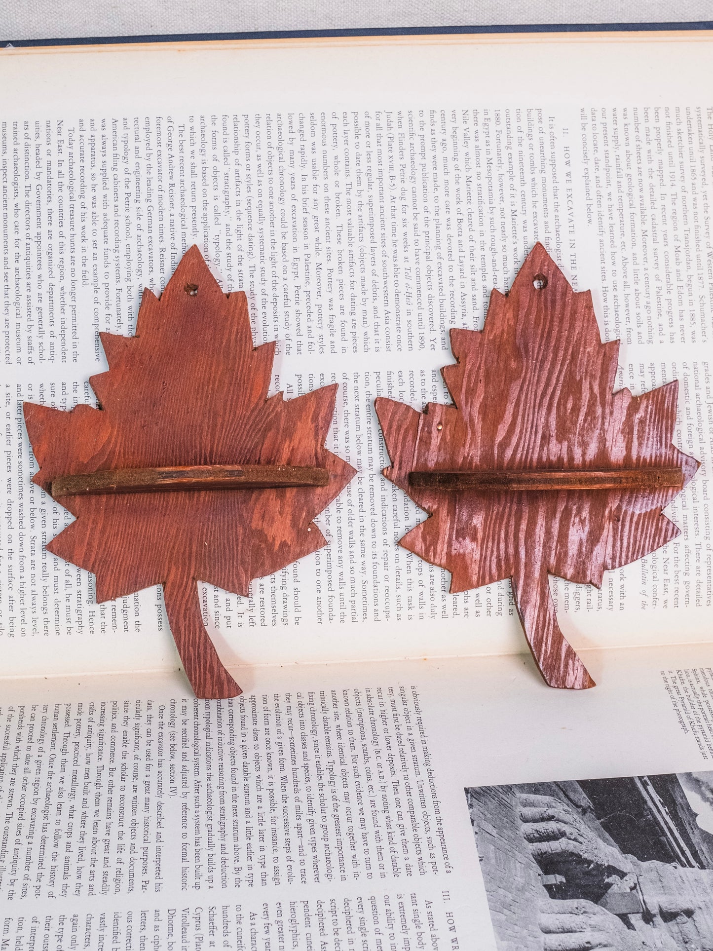 Vintage Handmade Wood Maple Leaf Mini Wall Shelves | Set of 2