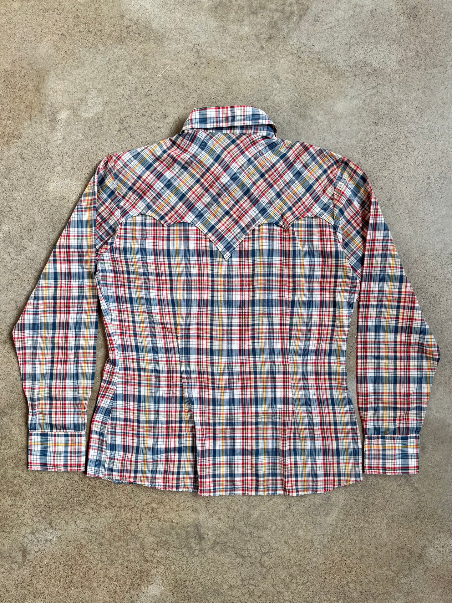 Vintage 1960s Chess King Multi-Color Plaid Western Pearl Snap Shirt | Large