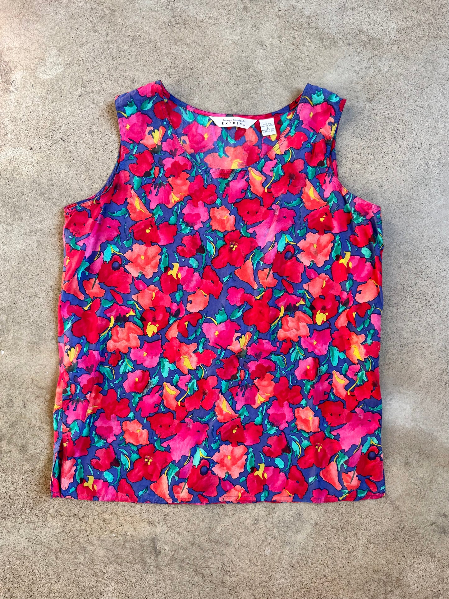 Vintage 1980s/90s Express Floral Print 100% Silk Tank Top | Large