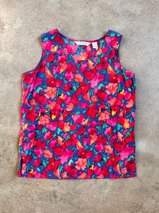 Vintage 1980s/90s Express Floral Print 100% Silk Tank Top | Large