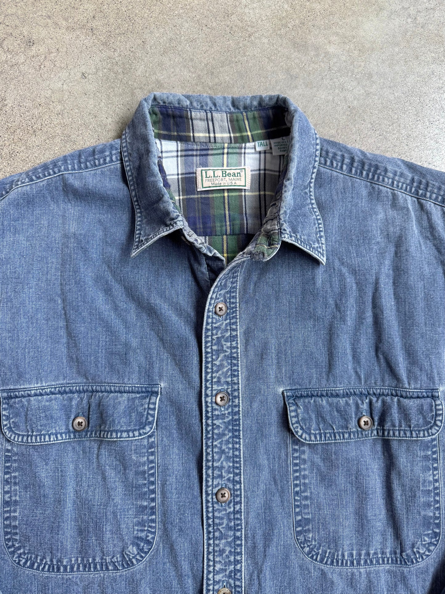 Vintage 1990s L.L. Bean Flannel Lined Denim Utility Shirt | Large