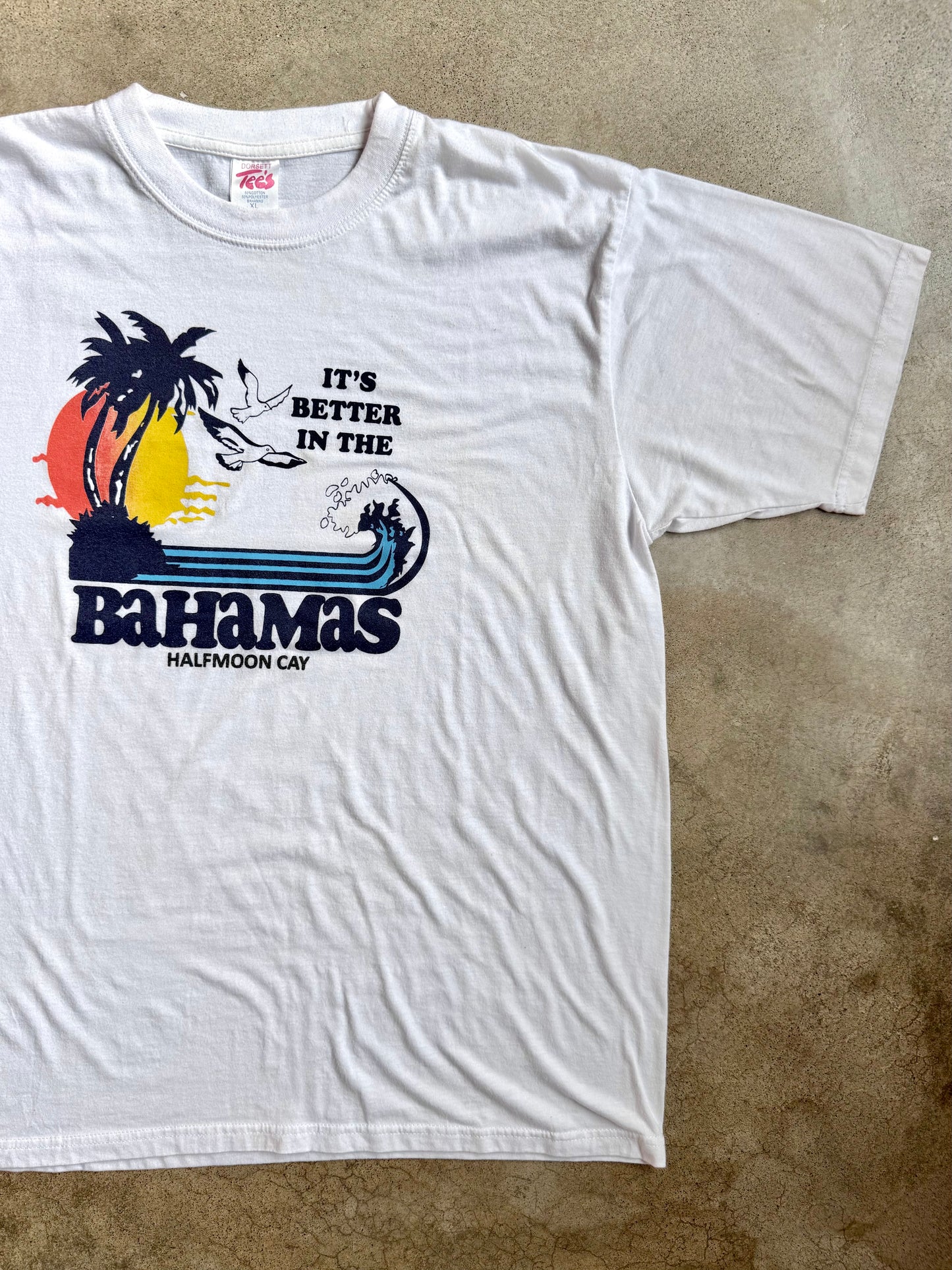 Vintage 1980s Bahamas Halfmoon Cay Graphic Tee | XL