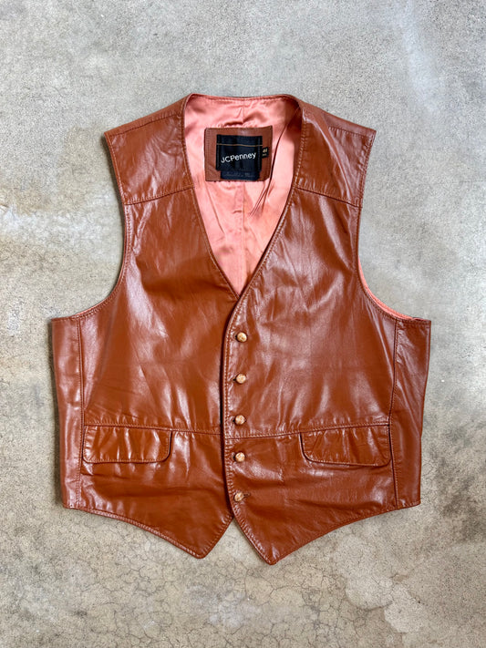 Vintage 1970s JCPenney Brown Leather Vest | 44R