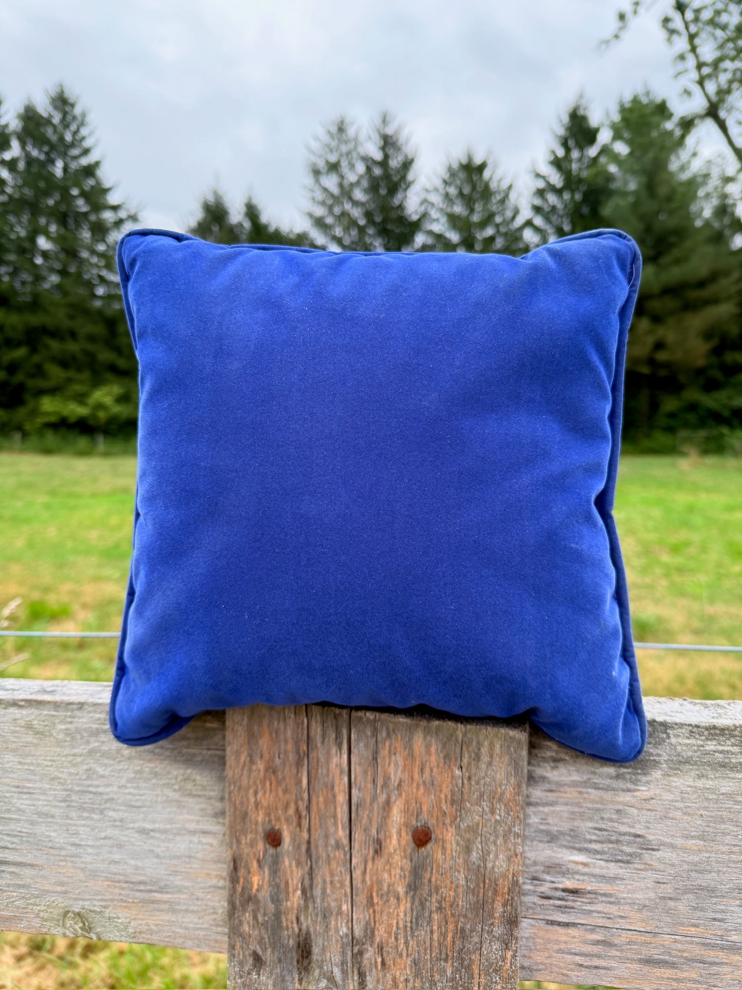 Vintage 1950s Deep Blue Velvet Throw Pillow