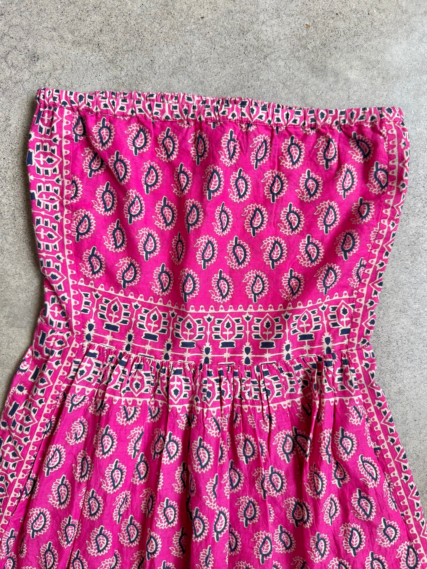 Calypso St. Barth Pink Bohemian Block Print Cotton Strapless Dress | XS