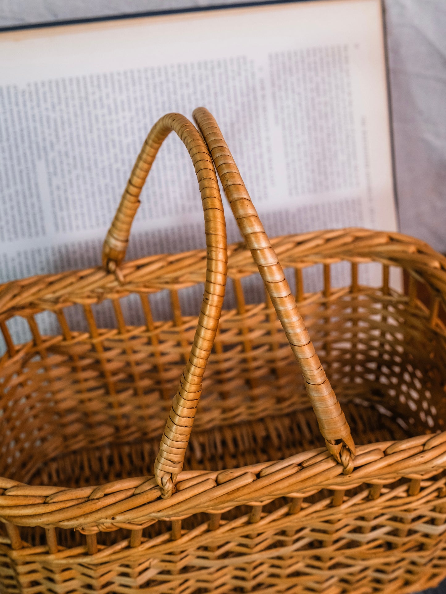 Vintage 1960s/70s Woven Wicker Basket w/ Handles