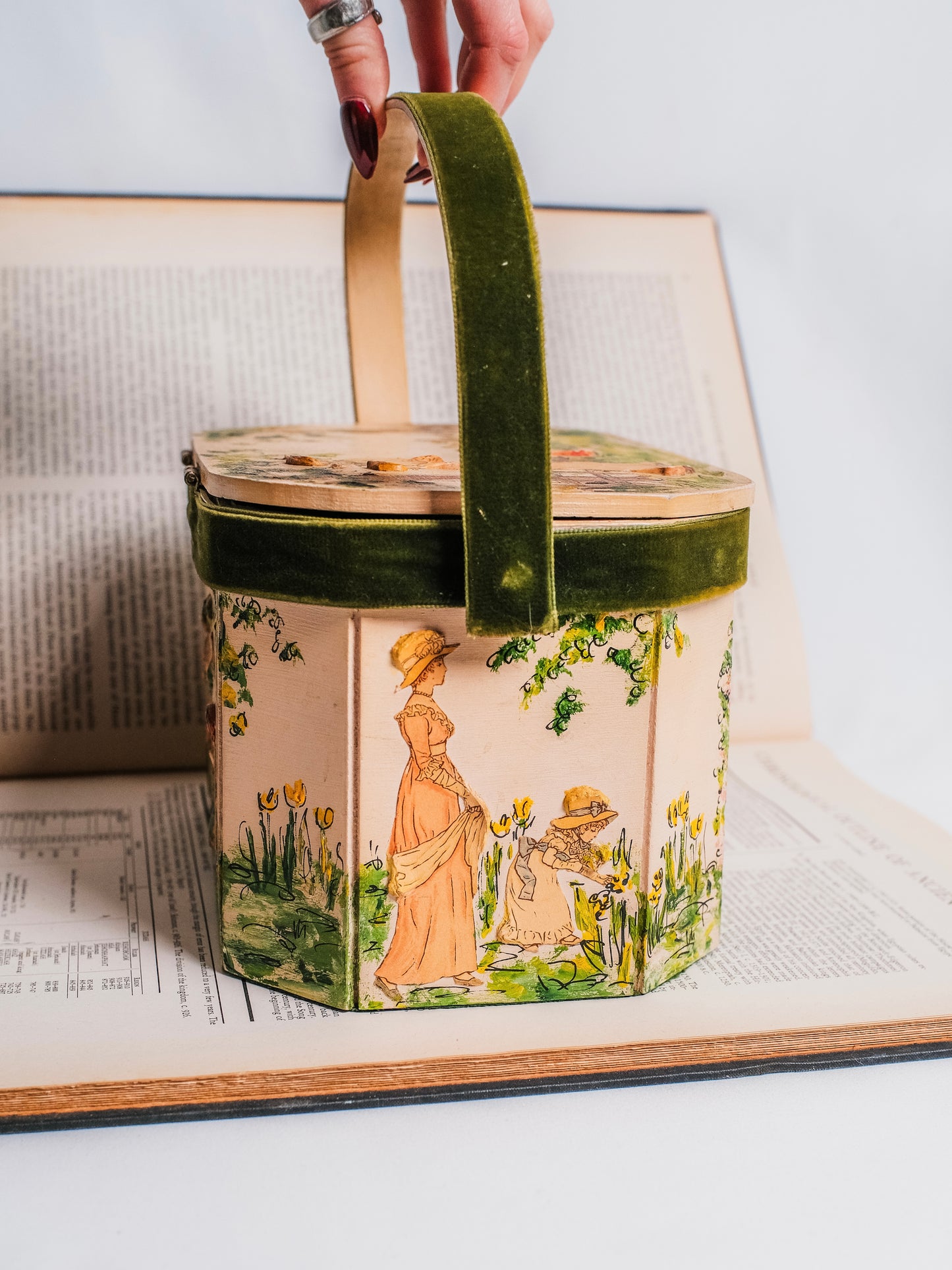 Vintage 1960s Handmade Regency-Style Painted Wood Box Handbag