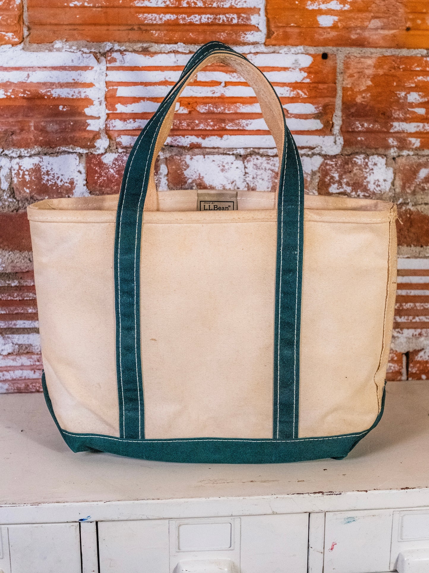 Vintage 1990s L.L. Bean Green Trim Canvas Boat & Tote Bag