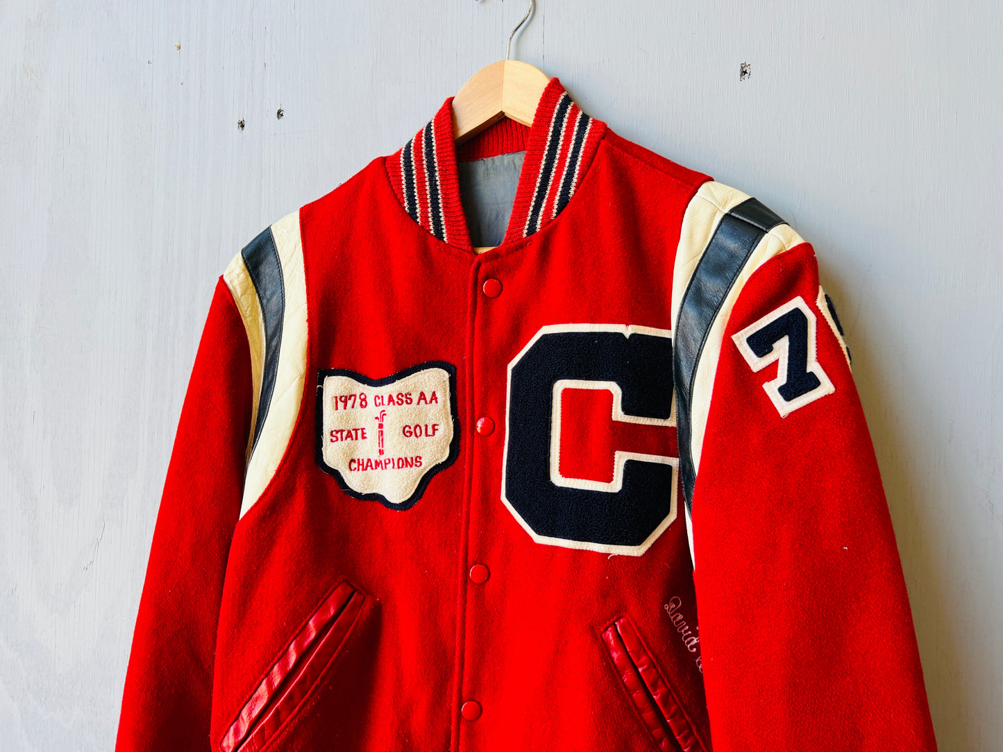 Vintage 1978-79 Red 100% Wool State Golf Championship Letterman Jacket