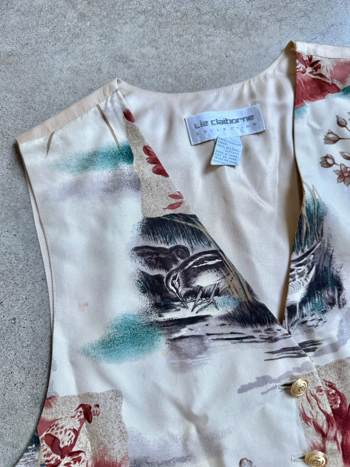 Vintage 1990s Liz Claiborne Hunting Dogs Silk Waistcoat Vest | Large