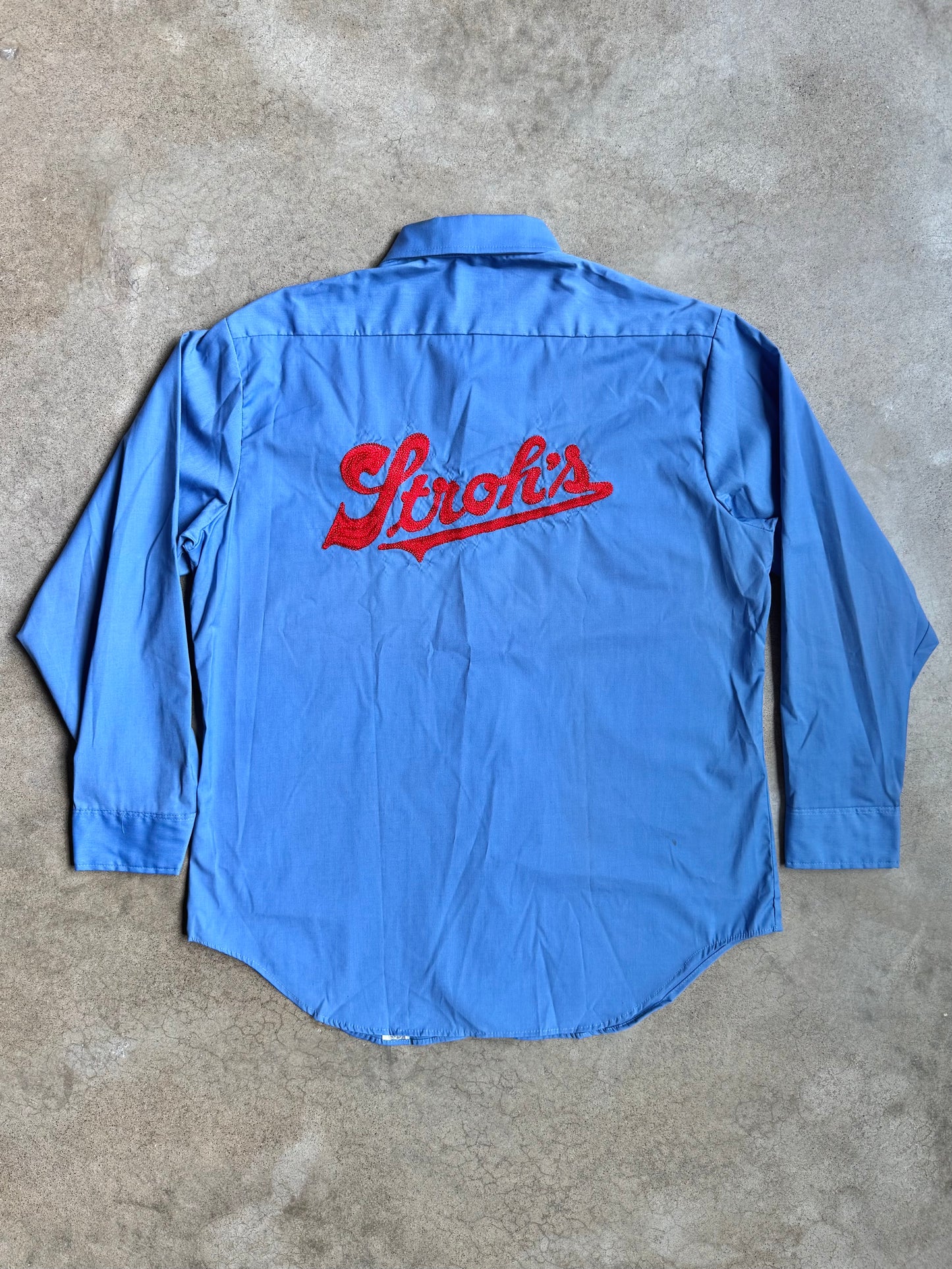 Vintage 1970s Stroh’s Beer Chainstitch Button-Up Work Shirt | Large