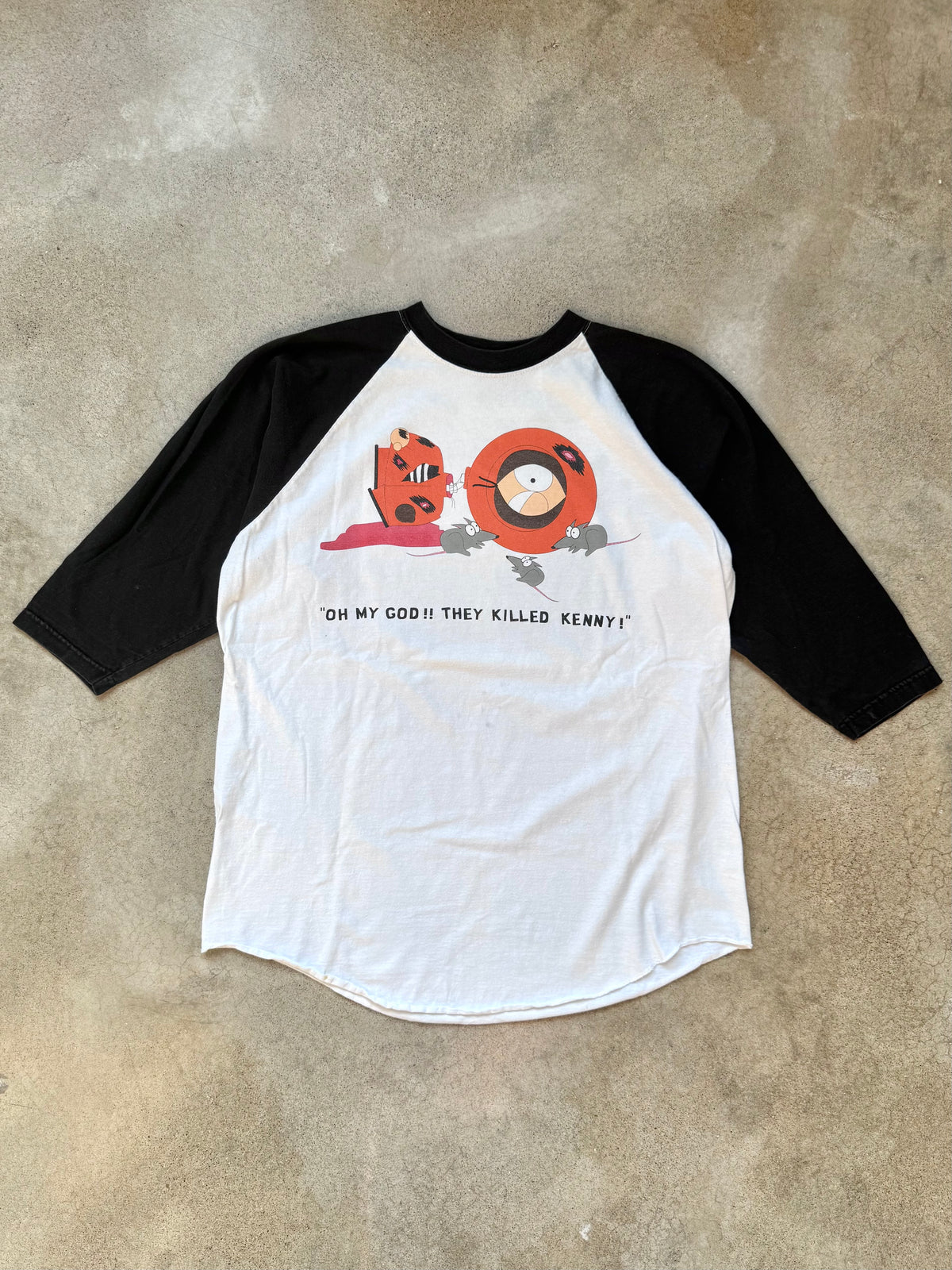 Vintage 1997 Stanley DeSantis South Park “They Killed Kenny!” Raglan Baseball Tee | XL