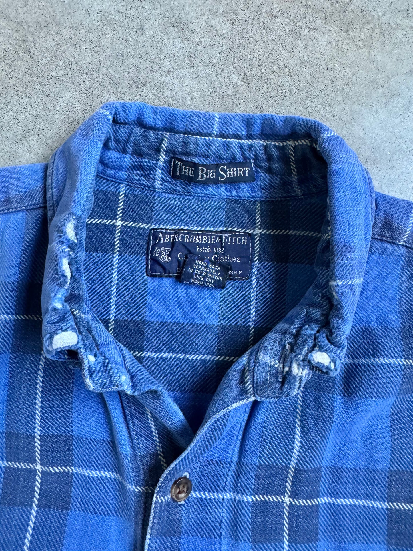 Vintage 1990s Abercrombie & Fitch “The Big Shirt” Blue Plaid Cotton Flannel | Large