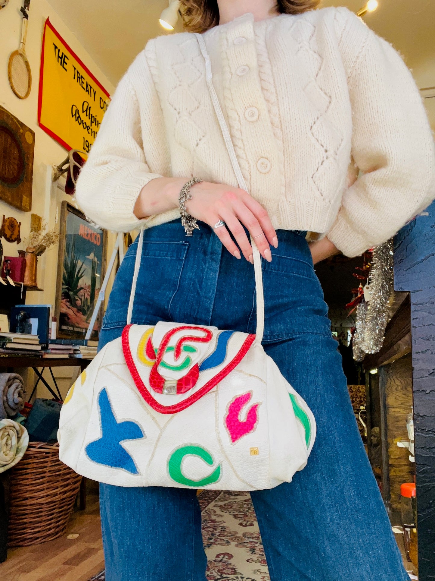 Vintage 1980s Abstract Faux Leather Crossbody Purse