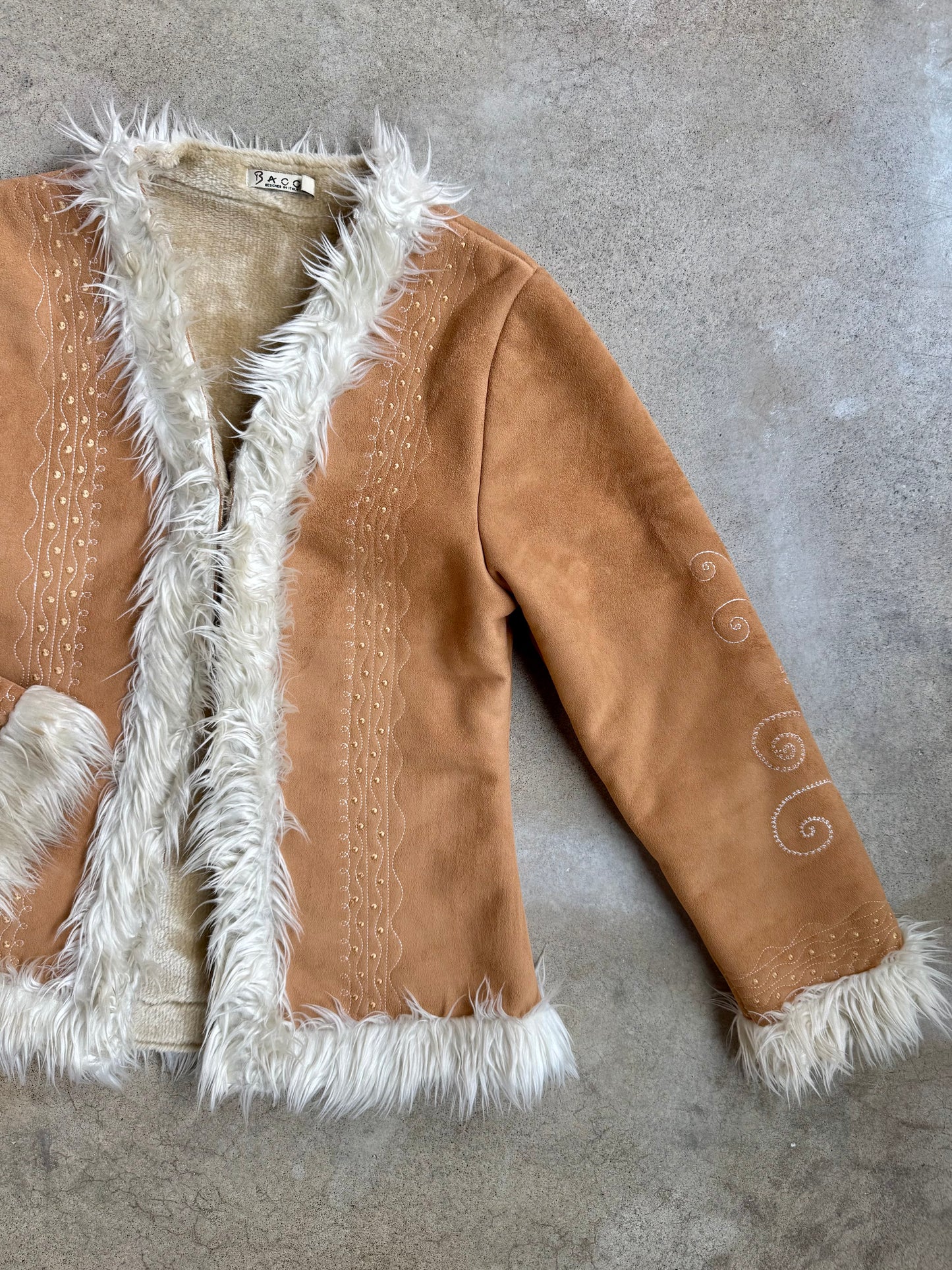Vintage 1990s Bacci Faux Suede Embroidered Penny Lane Style Jacket | Medium