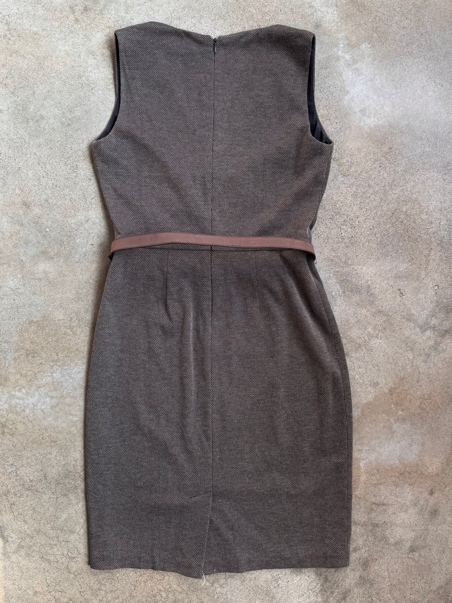 Vintage 1990s Lauren Ralph Lauren Brown Knit V-Neck Belted Dress | Small