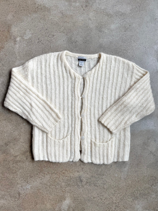 Vintage 1990s Express Tricot Cream Mohair-Blend Cardigan | Small