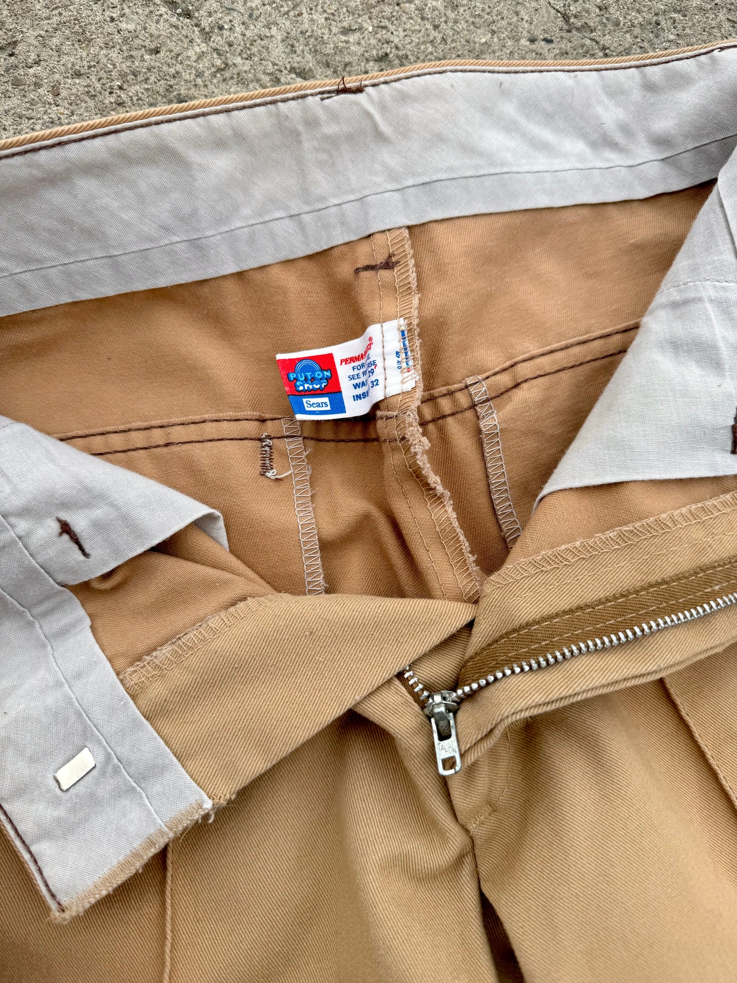 Vintage 1970s Sears Khaki Mid-Rise Bell Bottom Trousers | Waist 29”