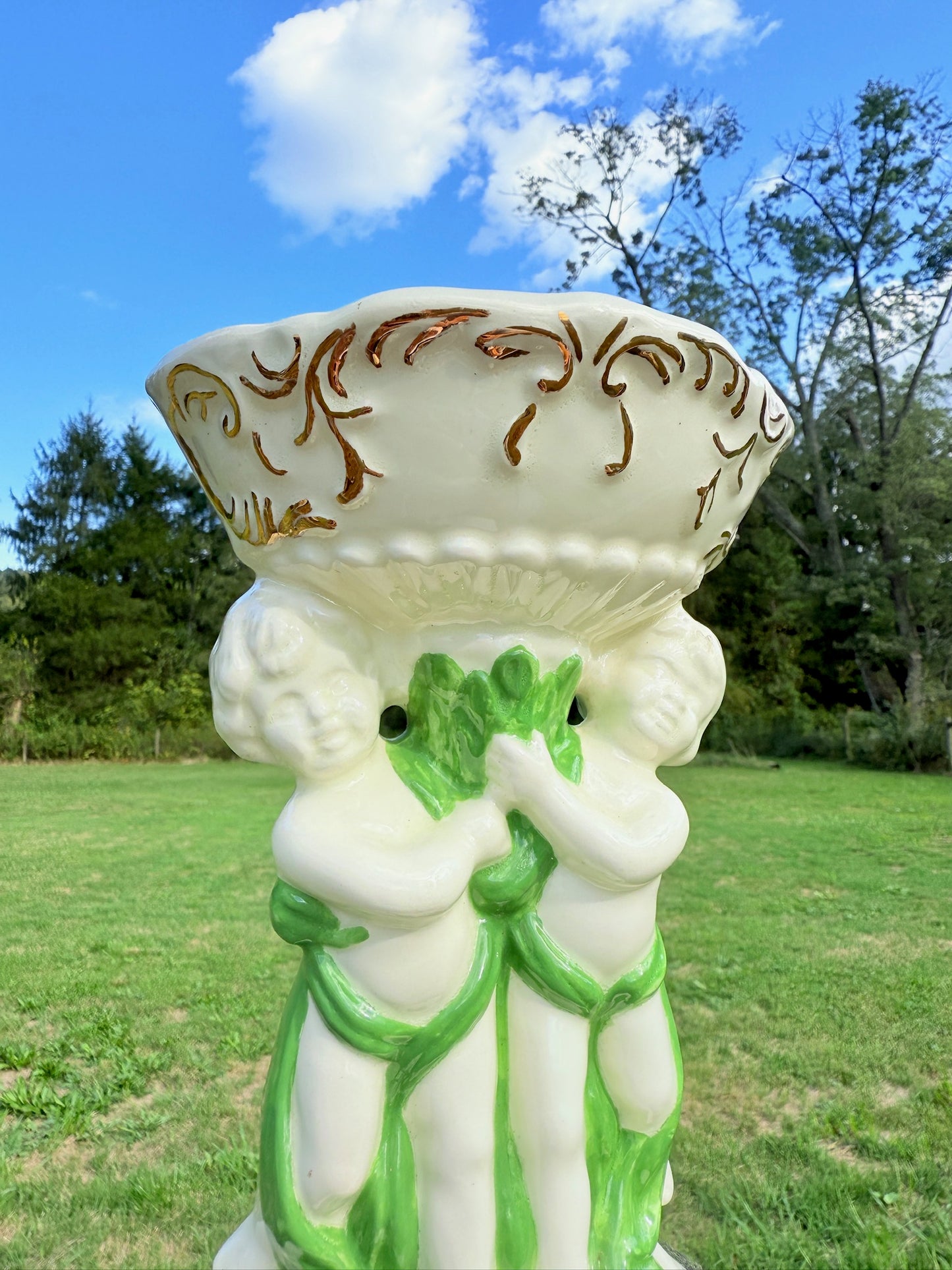 Vintage 1950s Ceramic Cherub Pedestal Dish