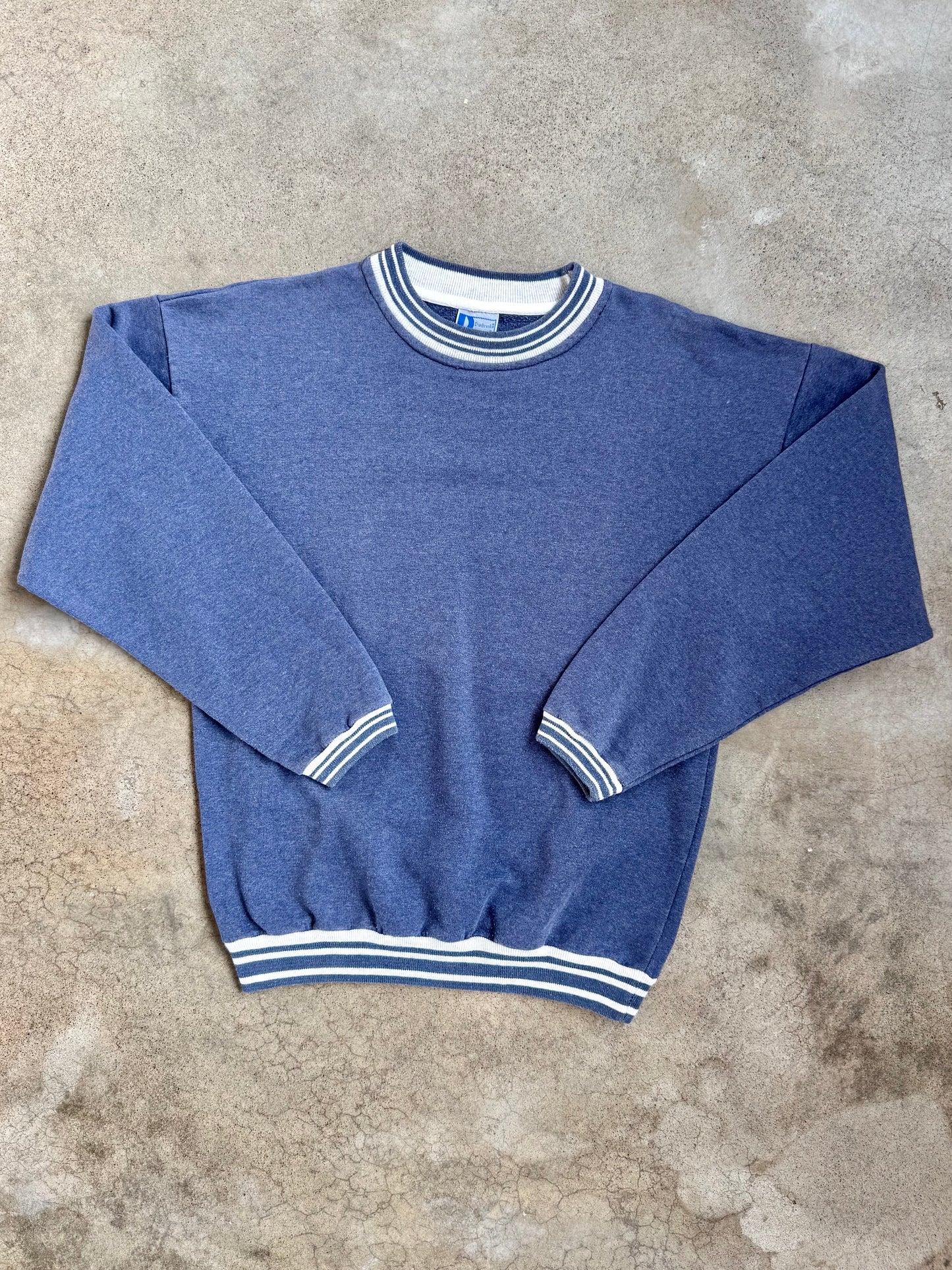 Vintage 1980s Dunbrooke Pla-Jac Blue Striped Crewneck Sweatshirt | Small