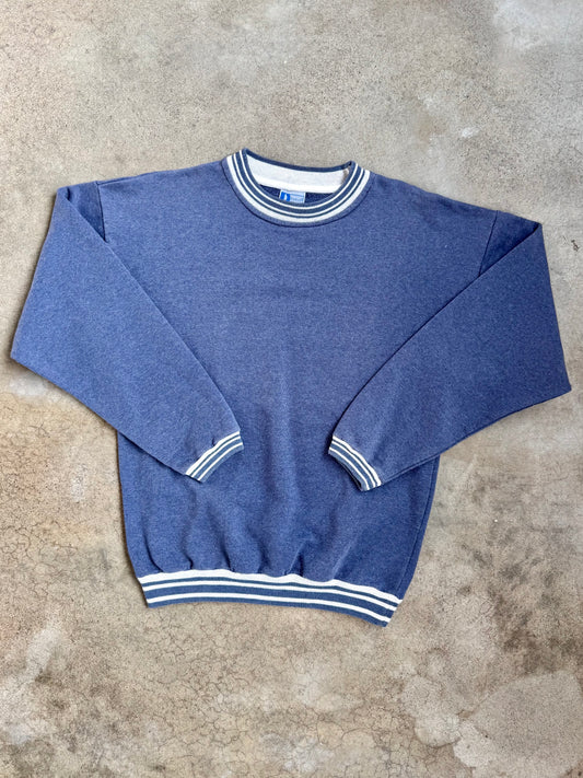 Vintage 1980s Dunbrooke Pla-Jac Blue Striped Crewneck Sweatshirt | Small