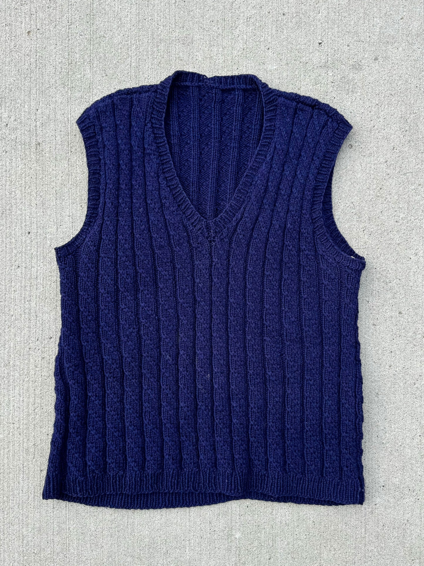 Vintage 1960s Navy Hand Knit Wool Sweater Vest | L/XL