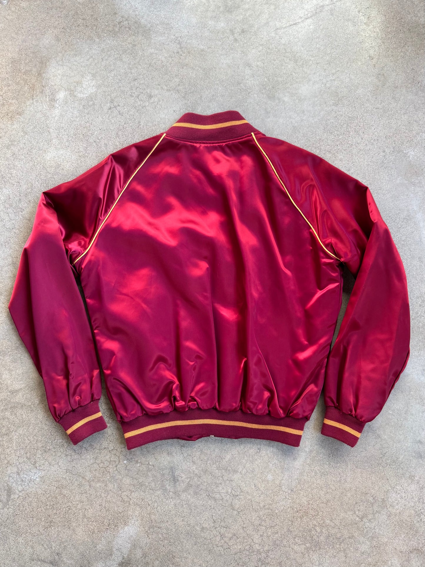 Vintage 1970s Burgundy "Gold Wing" Racing Satin Bomber Jacket | Large