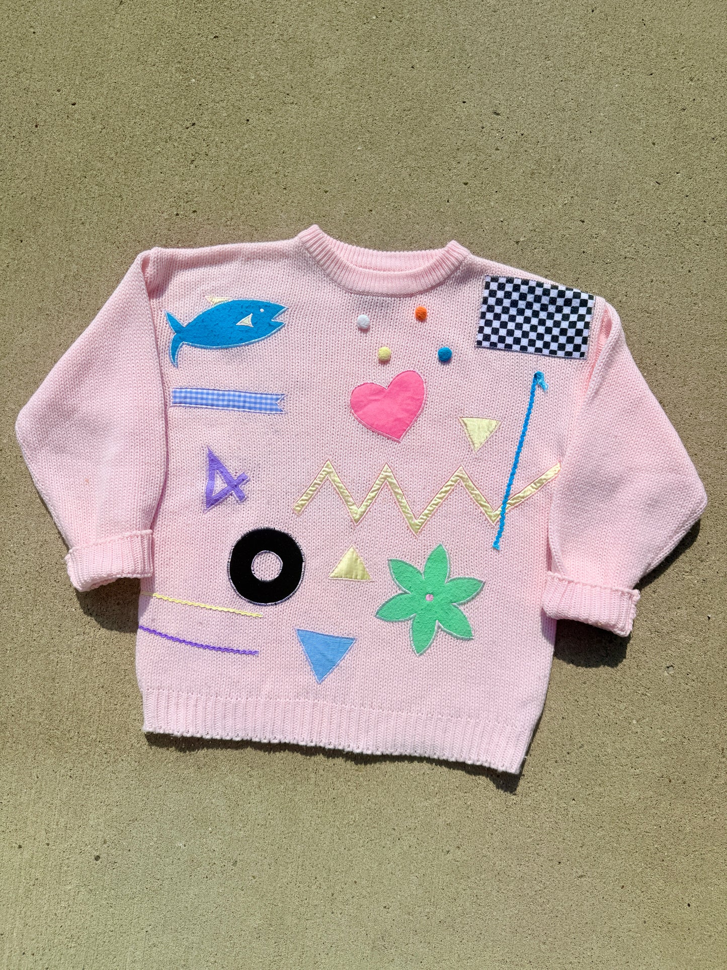 Vintage 1980s Extra Touch Pink Multi Embroidered Patch Sweater | XL