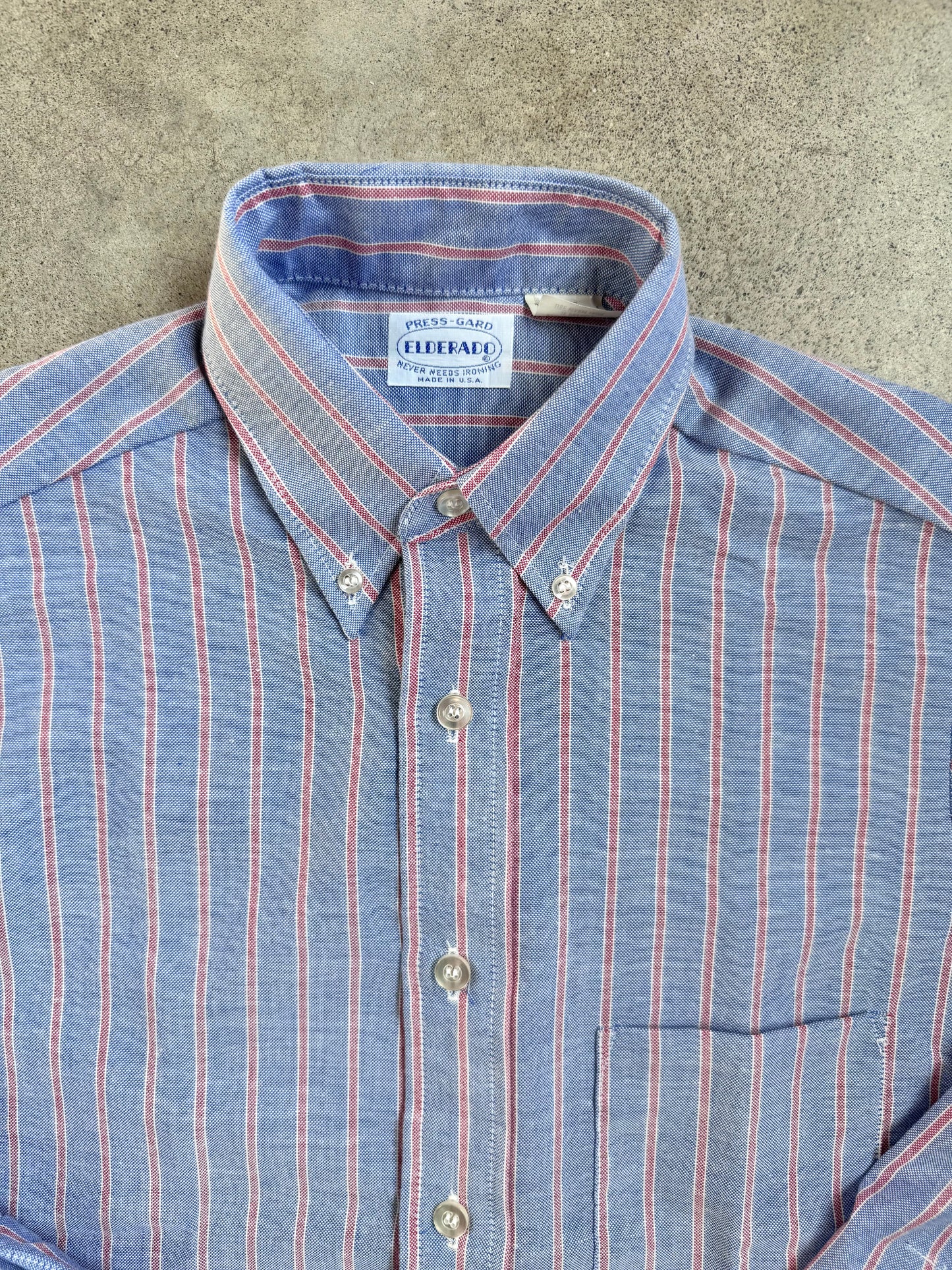 Vintage 1970s Elderado Blue & Red Striped Oxford Shirt | Youth 16