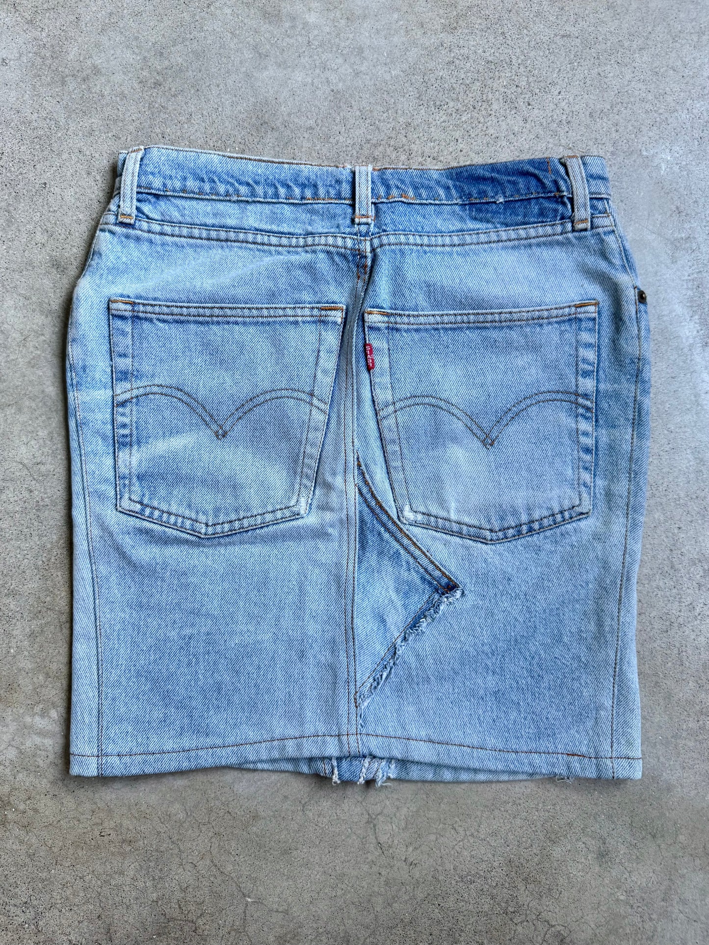 Vintage 1970s/80s Levi’s Distressed Reworked Denim Skirt | Waist 30”